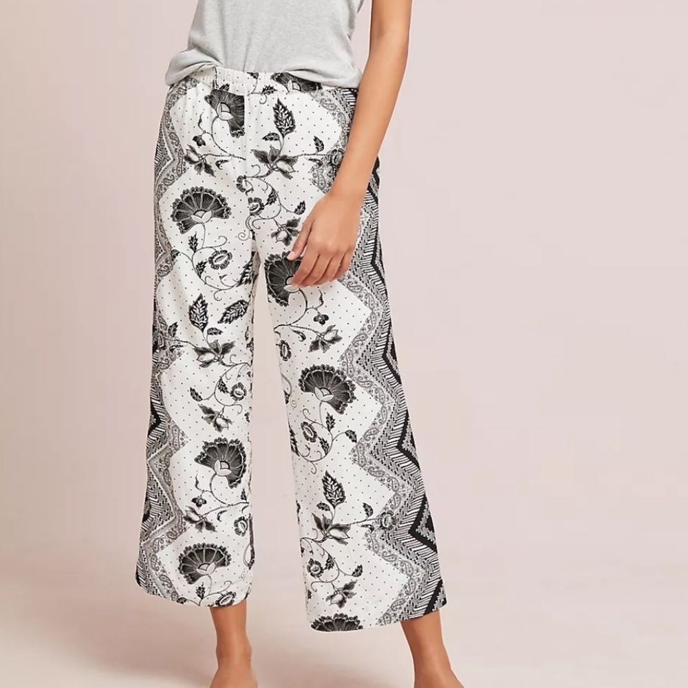 Ett:twa Anthropologie Floral Glencairn Cropped Wide Leg Pants‎ Sz Small Beachy